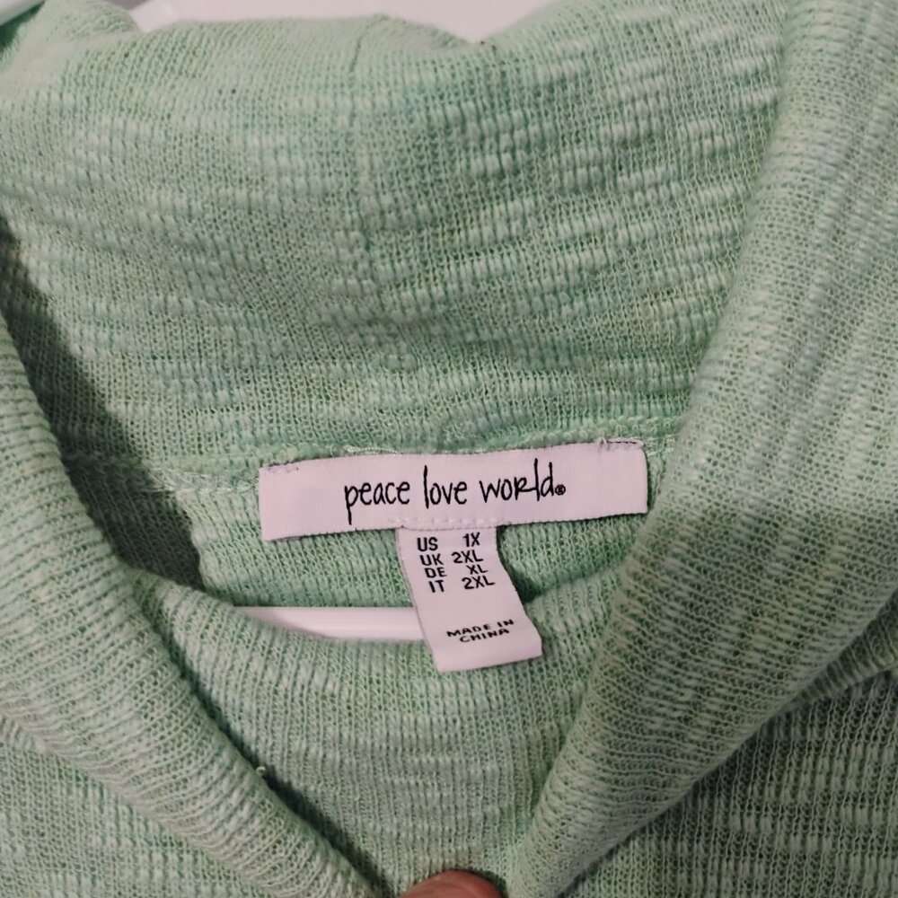 Peace Love World 1X Green Cowl Neck Tunic Top Long Sleeve - Picture 2 of 4